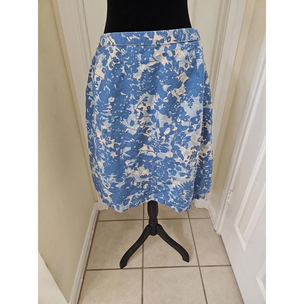 L.L. Bean Blue and White Floral A-Line Skirt